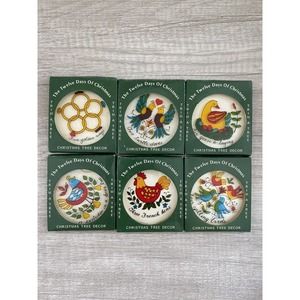(6) Vtg 12 Days of Christmas Ornaments Trim A Tree Translucent Holiday Read